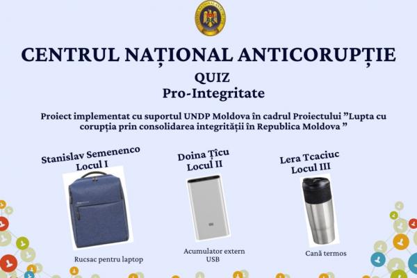 Trei tineri din Ungheni şi Criuleni sunt câştigătorii primei ediţii, din acest an, al quiz-ului Pro Integritate