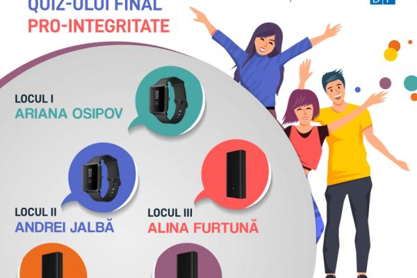 Cinci câştigători ai unui Quiz anticorupţie, organizat în cadrul taberei „Tinerii împotriva corupţiei”